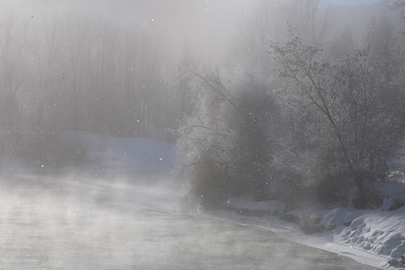 Foggy River and Light Leavenworth